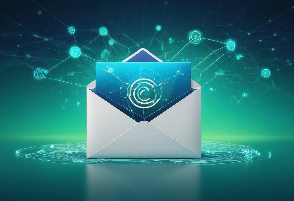 A visually engaging digital landscape representing the theme of trust in online communication. Include an email envelope icon surrounded by glowing links symbolizing connections, with a checkmark overlay indicating validation. Incorporate a serene color palette of blues and greens to evoke reliability, with abstract symbols of cyber security in the background. super-realistic. vibrant colors.
